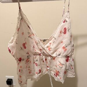 American Eagle Outfitters White Cami with Red Floral Accents